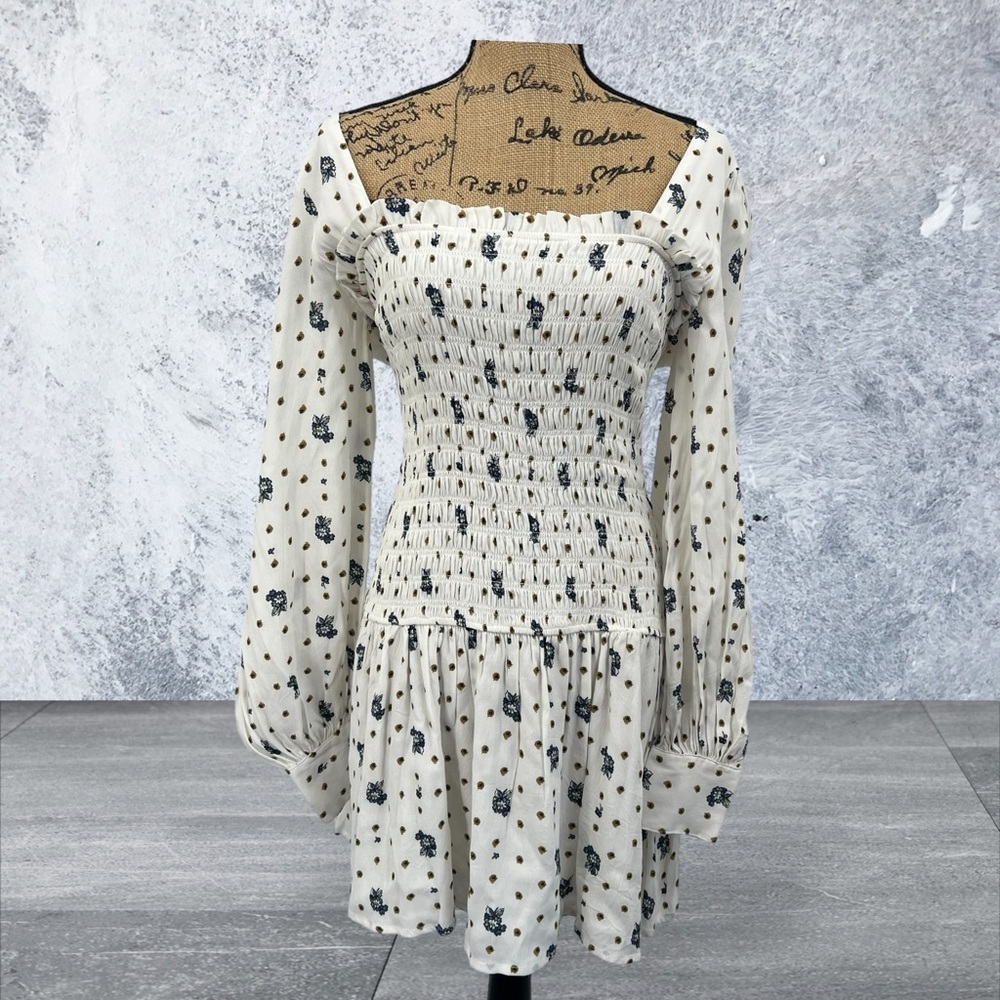 Free people Tea Combo Blue Flower Dress Long Sleeves Women Size Medium